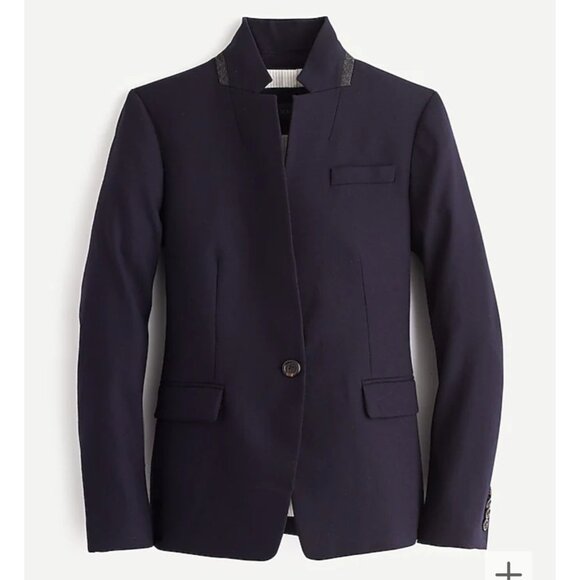 J. Crew Regent Blazer in Wool Flannel Wome's Sz 0 Navy Blue Academia Corporate - Picture 1 of 11